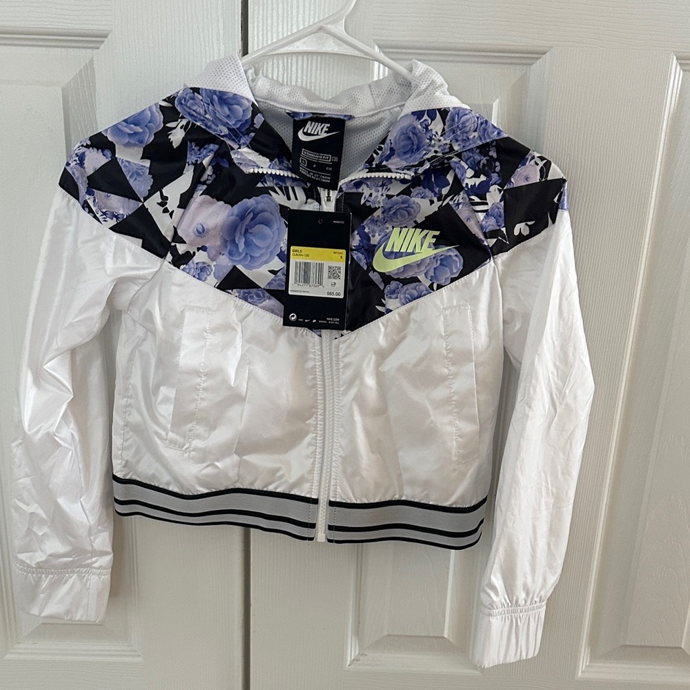 Nike Girls  White and Black Floral Bomber Jacket